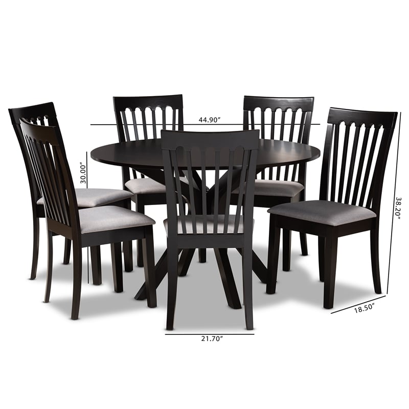 Baxton Studio Lore Gray Fabric Upholstered Wood 7-Piece Dining Set