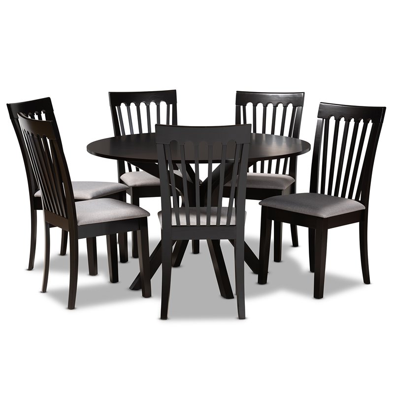 Baxton Studio Lore Gray Fabric Upholstered Wood 7-Piece Dining Set