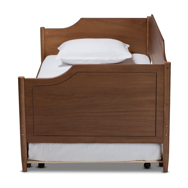 Baxton Studio Alya Walnut Finished Wood Twin Size Daybed with Roll-Out Trundle