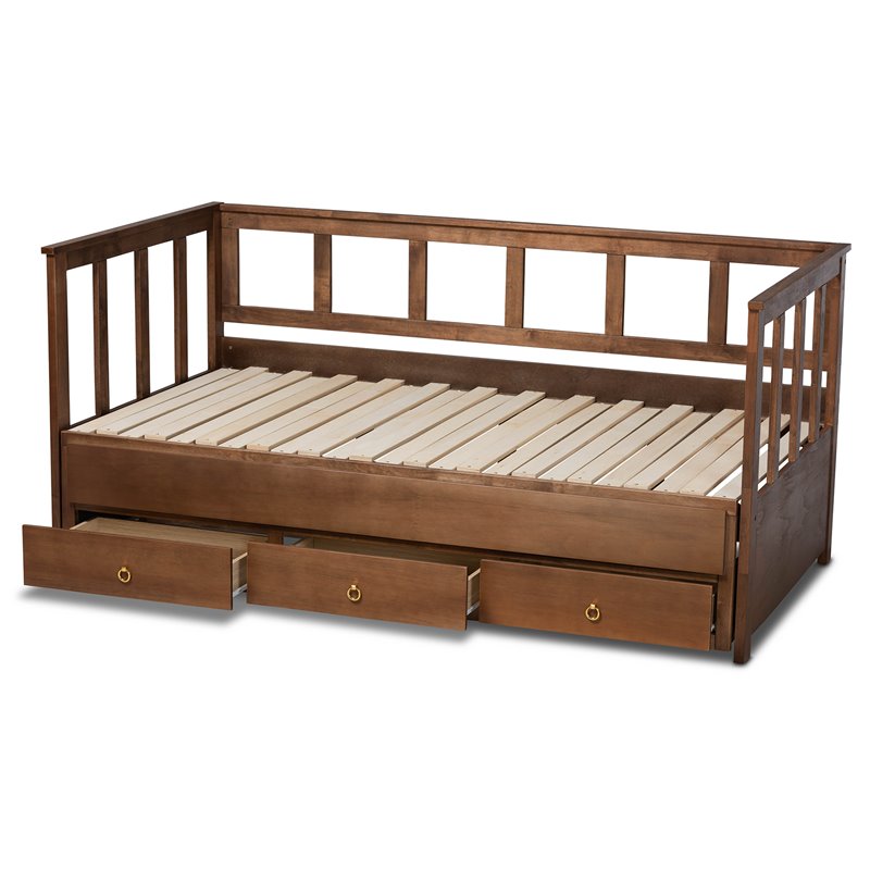 Baxton Studio Kendra Walnut Finished Twin to King Size Daybed with