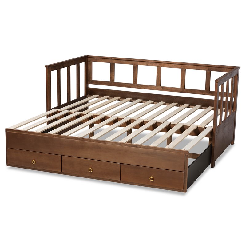 Baxton Studio Kendra Walnut Finished Twin to King Size Daybed with Drawers