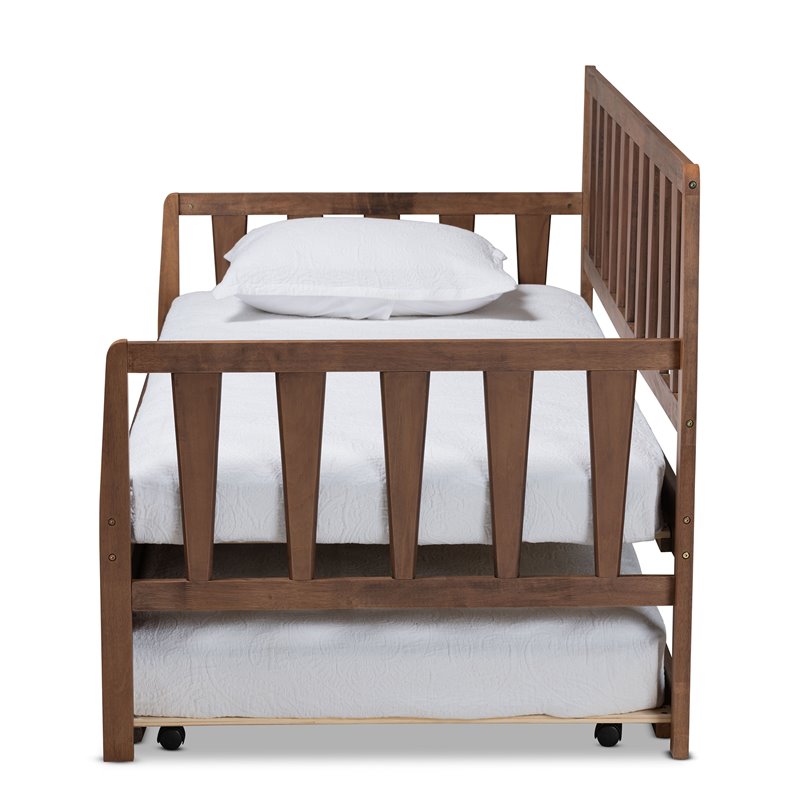 Baxton Studio Midori Walnut Finished Wood Twin Size Daybed with Roll-Out Trundle