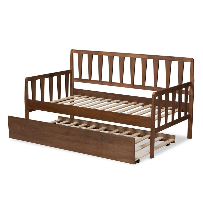Baxton Studio Midori Walnut Finished Wood Twin Size Daybed with Roll-Out Trundle