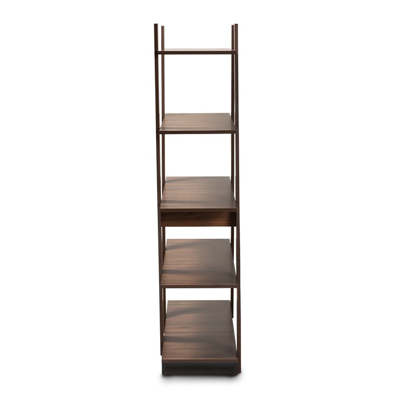 Baxton Studio Michio Walnut Brown Finished 5-Tier Wood Geometric Display Shelf