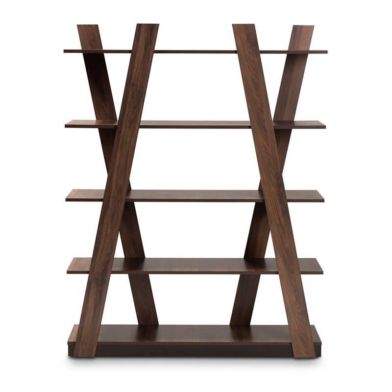 Baxton Studio Michio Walnut Brown Finished 5-Tier Wood Geometric Display Shelf