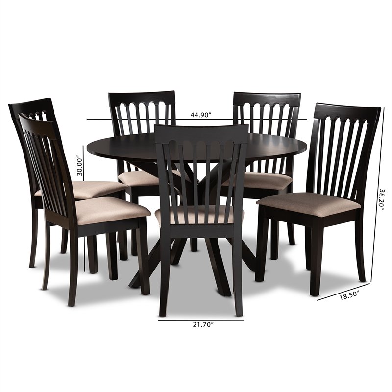 Baxton Studio Lore Sand Fabric Upholstered Wood 7-Piece Dining Set