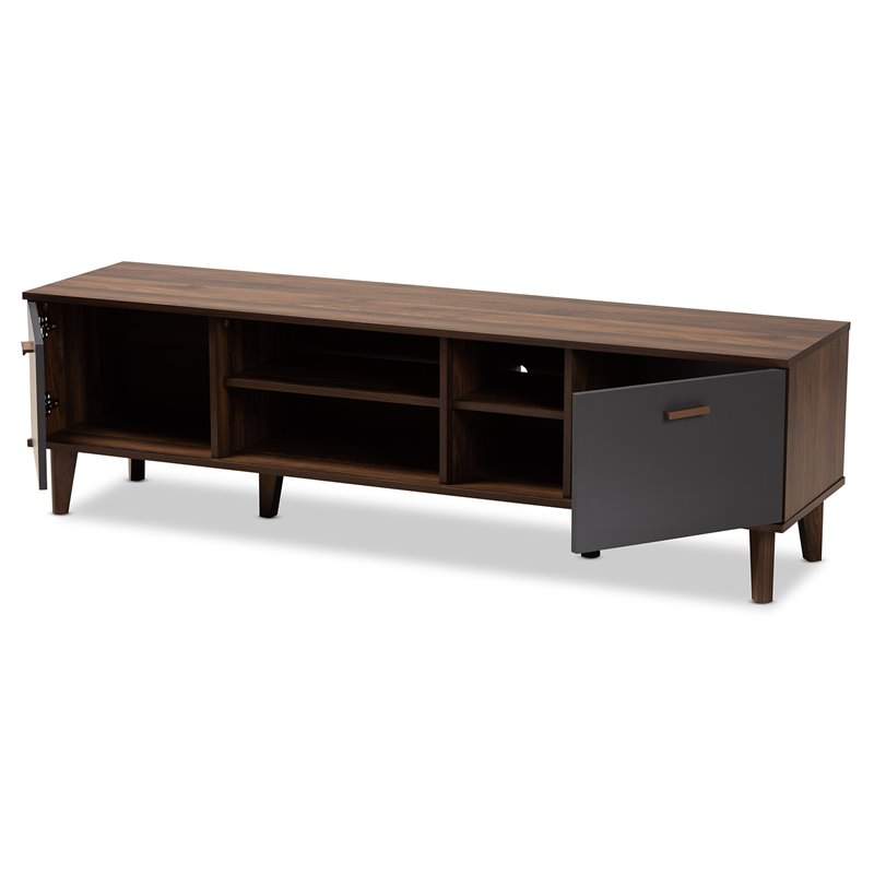 Baxton Studio Moina Two-Tone Wood TV Stand in Walnut and Gray