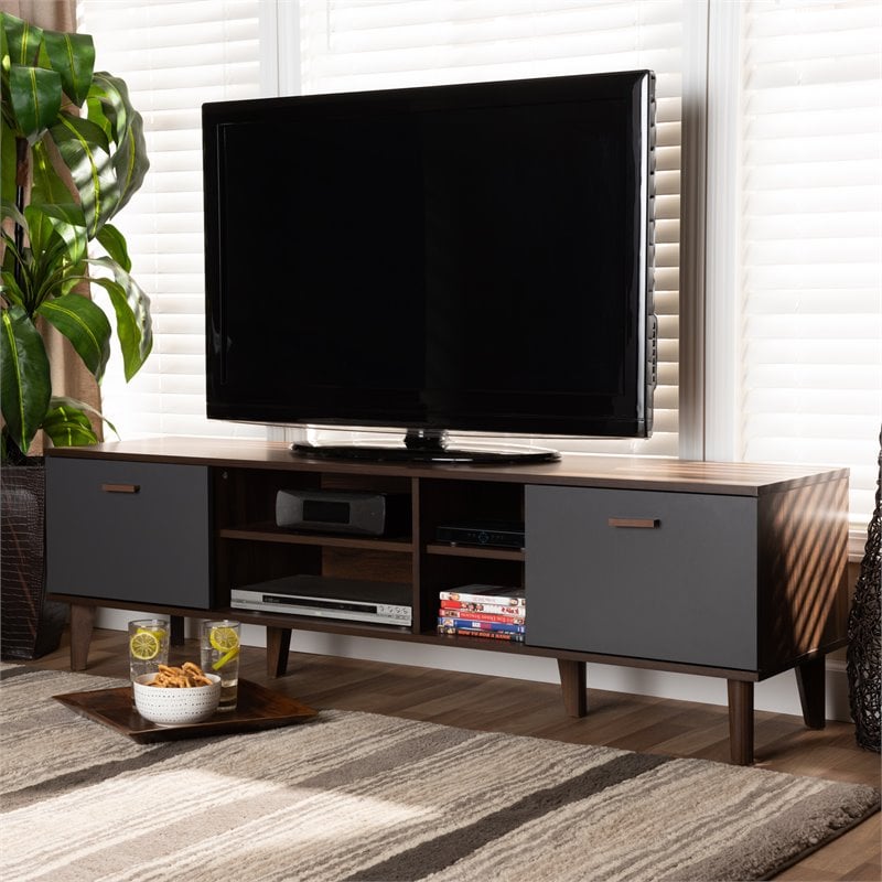 Baxton Studio Moina Two-Tone Wood TV Stand in Walnut and Gray