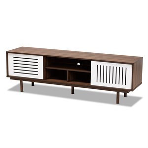 Baxton Studio Meike Two-Tone Wood 60&quot TV Stand in Walnut and White