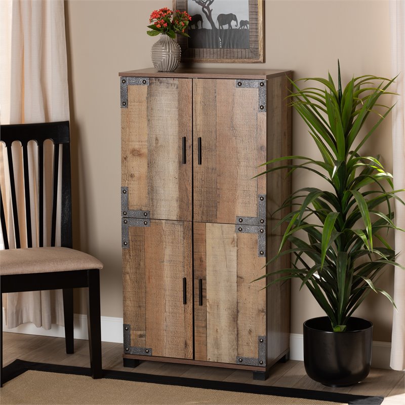 Baxton Studio Cyrille Finished Wood 4-Door Shoe Cabinet