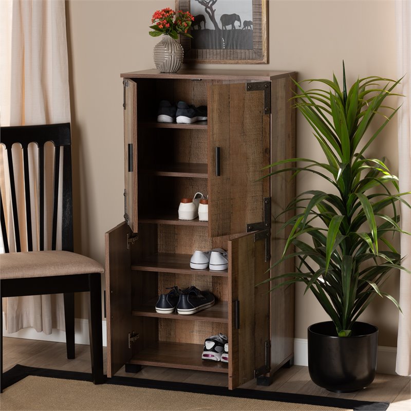 Baxton Studio Cyrille Finished Wood 4-Door Shoe Cabinet