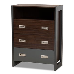 baxton studio elliot two-tone walnut and gray finished wood 3-drawer chest