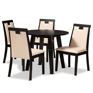 Baxton Studio Ryan Beige Faux Leather Upholstered Wood 5-Piece Dining Set