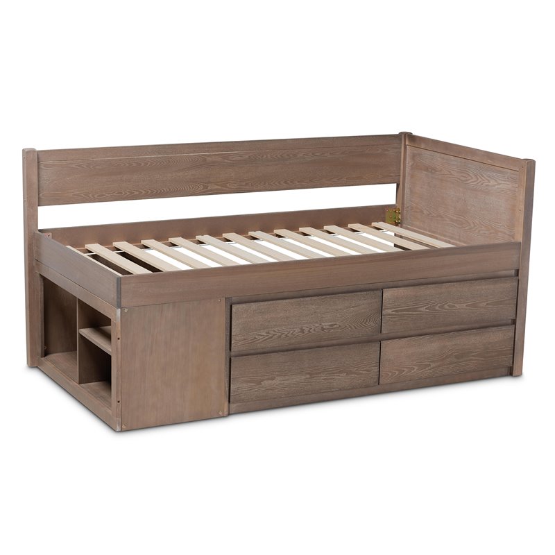 Baxton Studio Levon Antique Oak Finished Wood 4-Drawer Twin Size Storage Bed