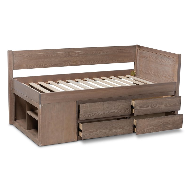 Baxton Studio Levon Antique Oak Finished Wood 4-Drawer Twin Size Storage Bed