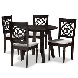 Baxton Studio Eliza Gray Fabric and Walnut Finished Wood 5-Piece Dining Set
