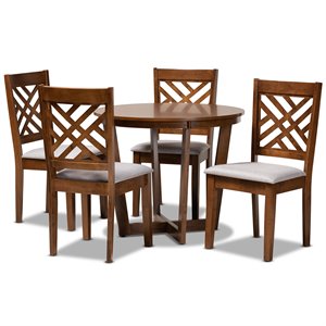 Baxton Studio Alena Gray Fabric and Walnut Finished Wood 5-Piece Dining Set