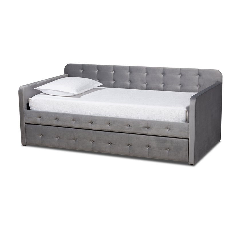 Baxton Studio Jona Gray Velvet Upholstered Twin Size Daybed with Trundle