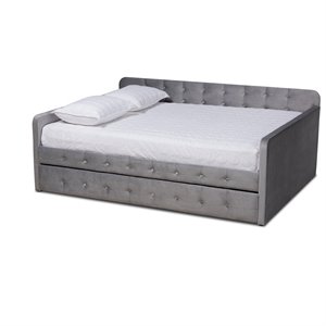 baxton studio jona gray velvet upholstered queen size daybed with trundle