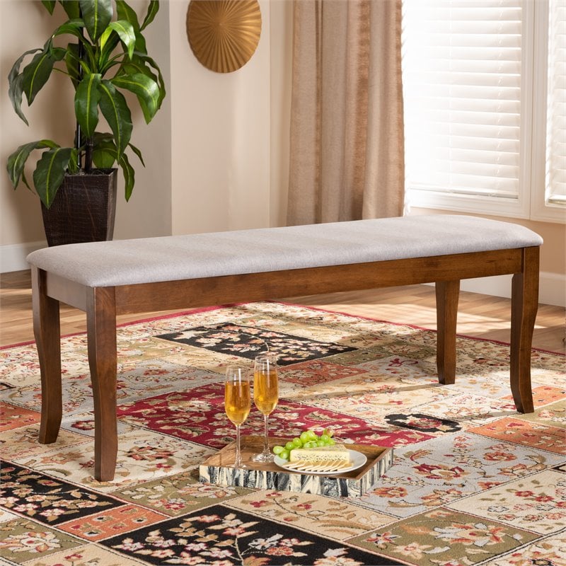 Baxton Studio Cornelie Grey Fabric Upholstered and Walnut Wood Dining Bench