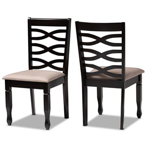 Baxton Studio Lanier Sand Fabric Dark Brown Finished 2-Piece Dining Chair Set