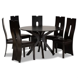 Baxton Studio Kenyon Dark Brown Faux Leather  Wood 7-Piece Dining Set