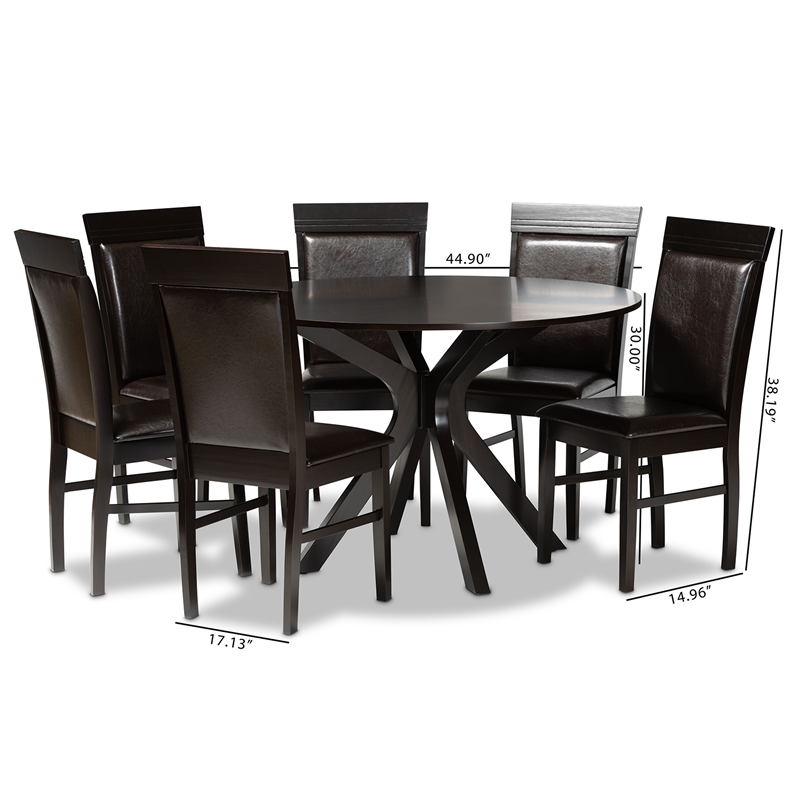 Baxton Studio Jeane Dark Brown Faux Leather Wood 7-Piece Dining Set