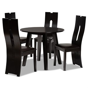 baxton studio torin dark brown faux leather wood 5-piece dining set