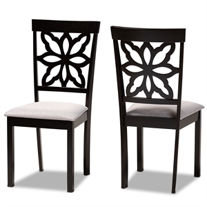 Baxton Studio Grey Upholstered and Brown Finished Wood 2-Piece Dining Chair Set