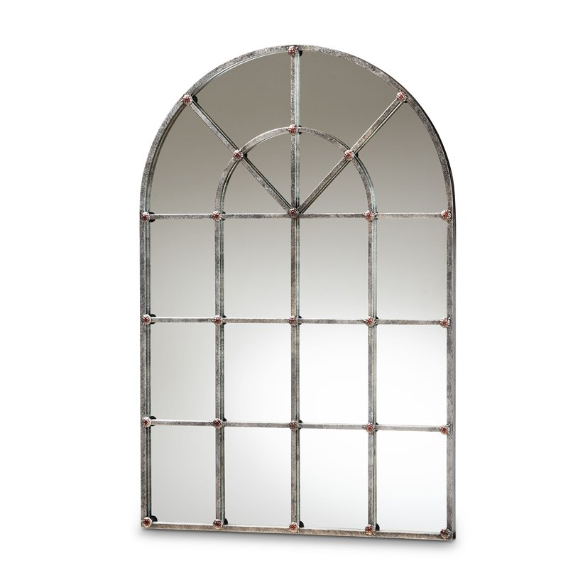 Baxton Studio Vintage Farmhouse Silver Finished Arched Window Wall Mirror