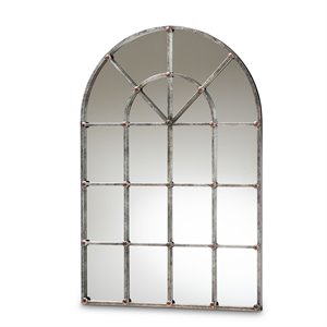 baxton studio vintage farmhouse silver finished arched window wall mirror