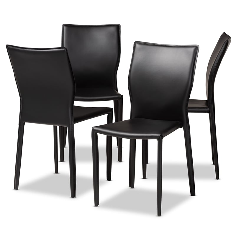 Baxton Studio Black Faux Leather Upholstered 4Piece Dining Chair Set