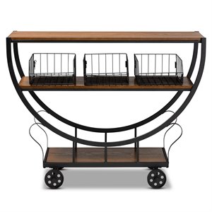 baxton studio frieda brown finished wood and black finished metal console cart