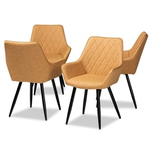 Baxton Studio Leather Upholstered and Black Metal 4-Piece Dining Chair Set