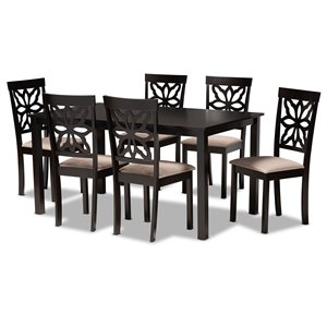 Baxton Studio Sand Upholstered and Brown Finished Wood 7-Piece Dining Set