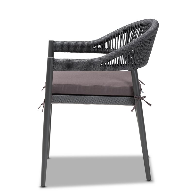 Baxton Studio Modern Grey Finished Rope and Metal Outdoor Dining Chair