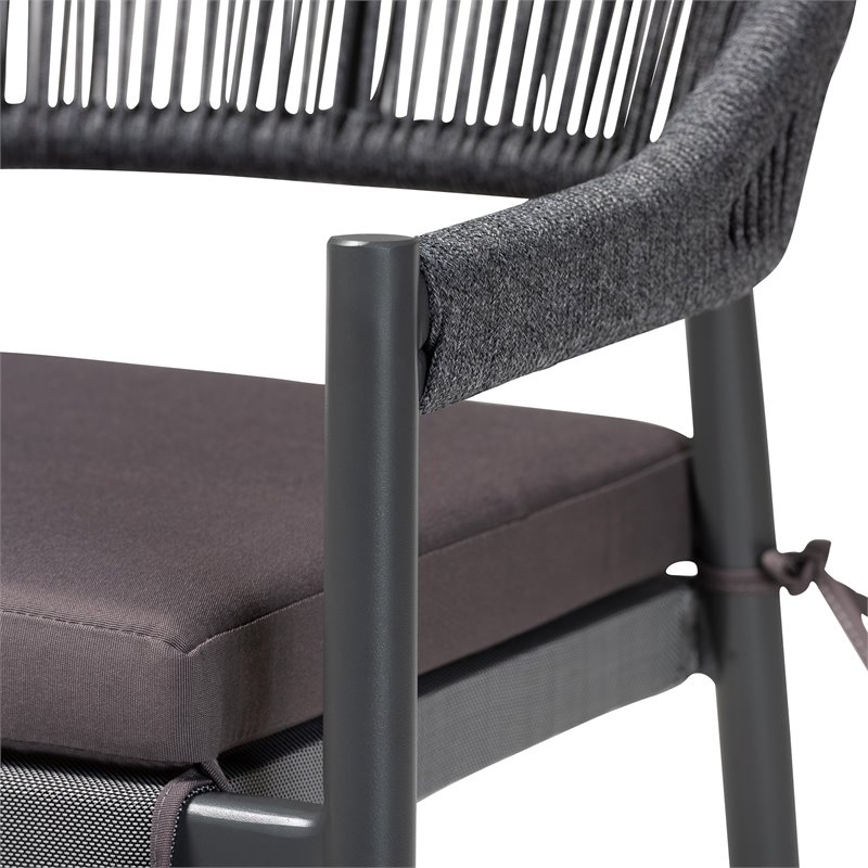 Baxton Studio Modern Grey Finished Rope and Metal Outdoor Dining Chair
