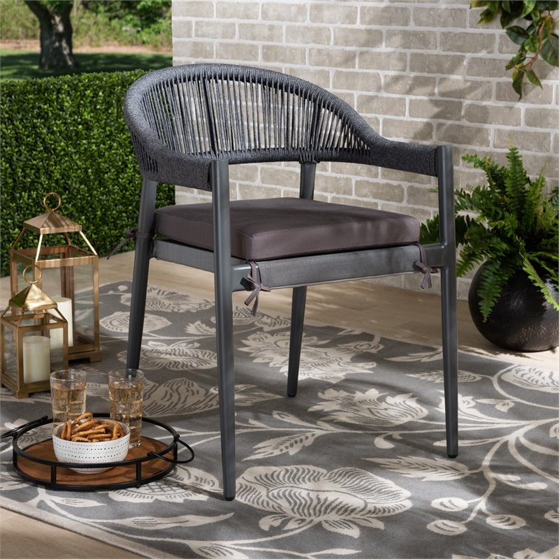 Baxton Studio Modern Grey Finished Rope and Metal Outdoor Dining Chair