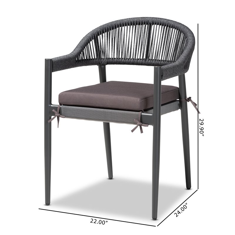 Baxton Studio Modern Grey Finished Rope and Metal Outdoor Dining Chair