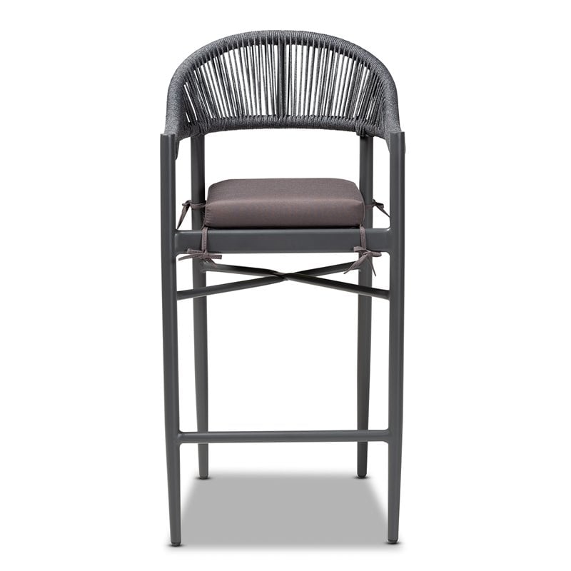 Baxton Studio Grey Finished Rope and Metal Outdoor Bar Stool