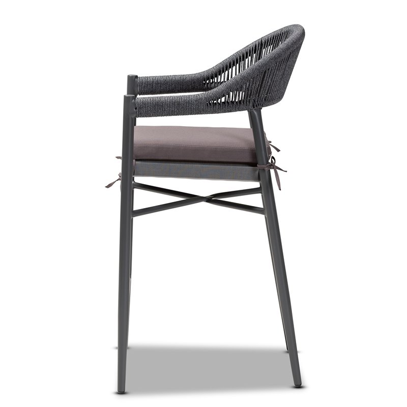 Baxton Studio Grey Finished Rope and Metal Outdoor Bar Stool