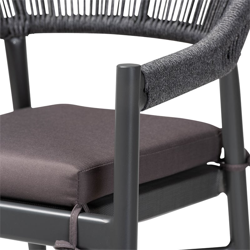 Baxton Studio Grey Finished Rope and Metal Outdoor Bar Stool