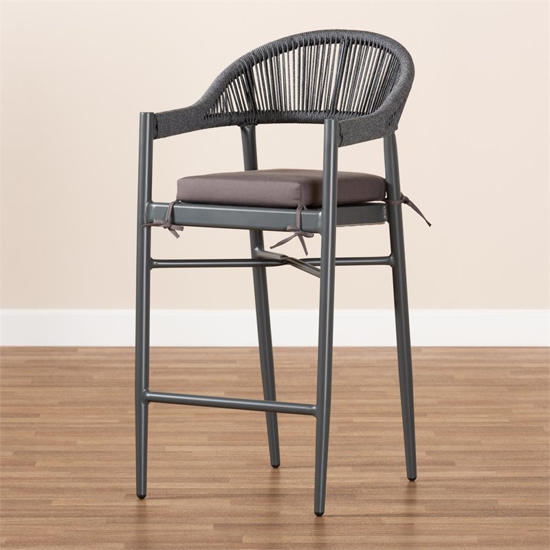 Baxton Studio Grey Finished Rope and Metal Outdoor Bar Stool