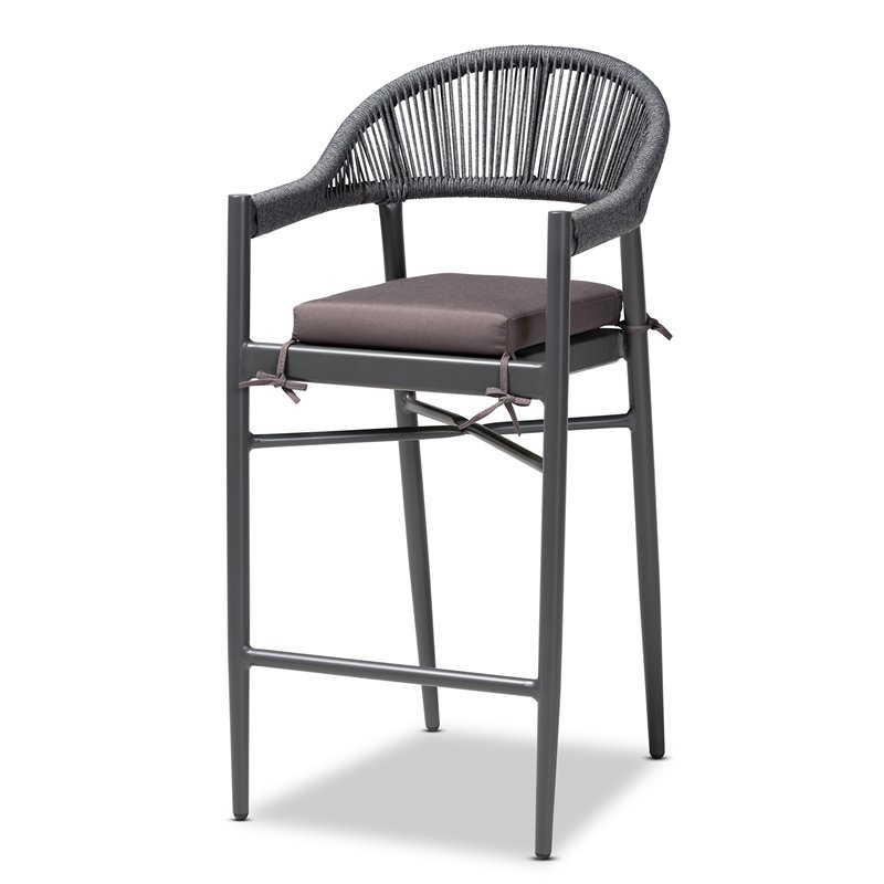 Baxton Studio Grey Finished Rope and Metal Outdoor Bar Stool