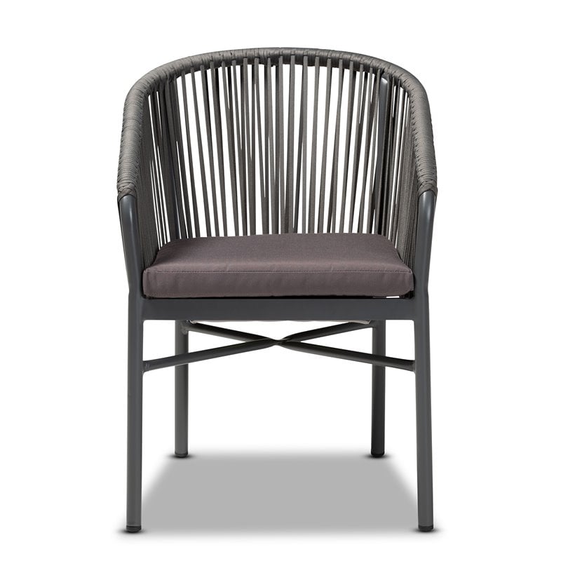 Baxton Studio Grey Finished Rope and Metal Outdoor Dining Chair