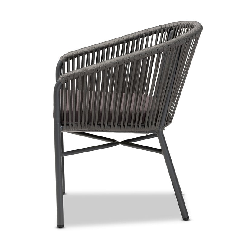 Baxton Studio Grey Finished Rope and Metal Outdoor Dining Chair