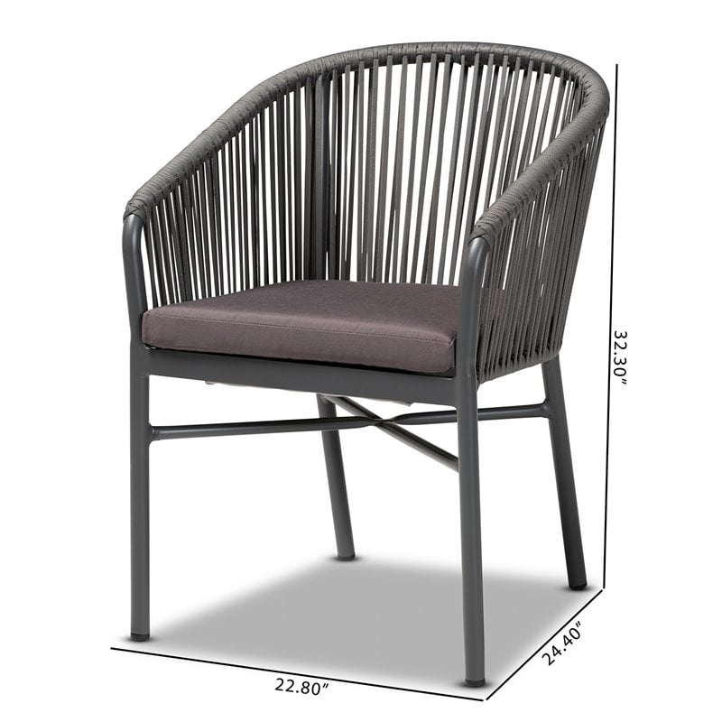 Baxton Studio Grey Finished Rope and Metal Outdoor Dining Chair