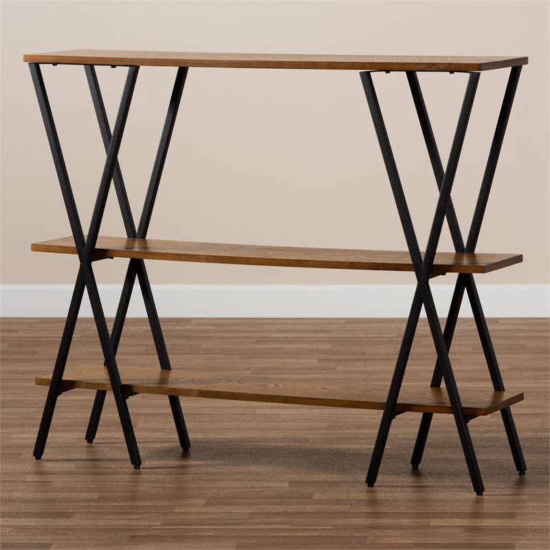 Baxton Studio Walnut Brown Finished Wood and Black Finished Metal Console Table