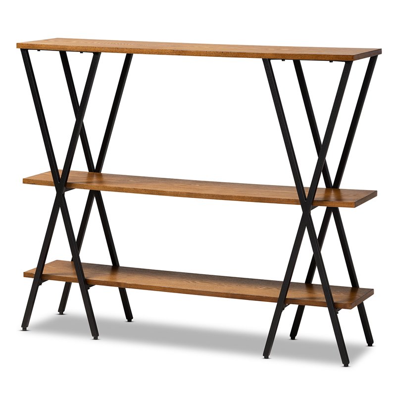 Baxton Studio Walnut Brown Finished Wood and Black Finished Metal Console Table