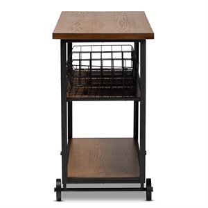 baxton studio walnut brown finished wood and black finished metal console cart